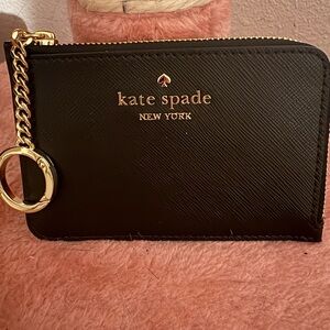 Kate Spade Black Leather Card Holder with Gold Accents cameron medium l-zip NWT.